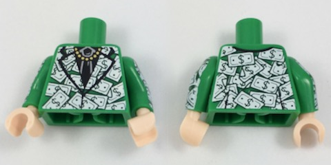 Lego Torso Suit Jacket with Black Shirt and Tie, Gold Chain and Dollar Bills Pattern / Green Arms with Dollar Bills Pattern / Light Nougat Hands
