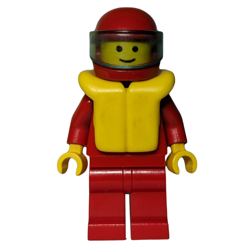 Lego Man, Plain Red, Helmet with Visor, Yellow Life Vest