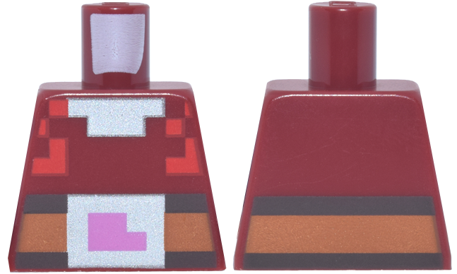 Lego Torso Pixelated Armor, Red Highlights, Dark Brown and Dark Orange Belt, Silver Collar and Dark Pink Buckle Pattern / Dark Red