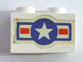 Lego Brick 1 x 2 with U.S. Air Force Logo Pattern (Sticker) - Set 575-1 / White
