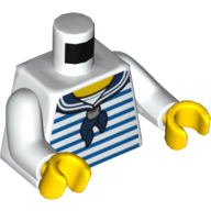 Lego Torso Shirt with Dark Blue Stripes, Dark Blue Sailor Neckerchief Print, White Arms, Yellow Hands / White
