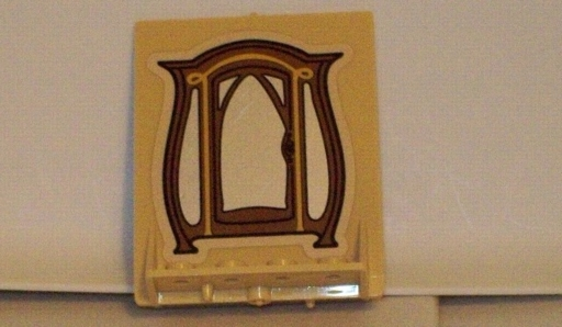 Lego Door 2 x 5 x 5 Swivel, Bracket Base with HP Mirrored Wardrobe Pattern (Sticker) - Set 4752 / Tan