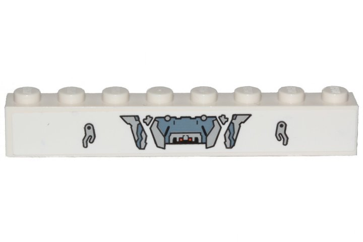 Lego Brick 1 x 8 with Light Bluish Gray and Sand Blue Hull Plates Pattern (Sticker) - Set 76989 / White