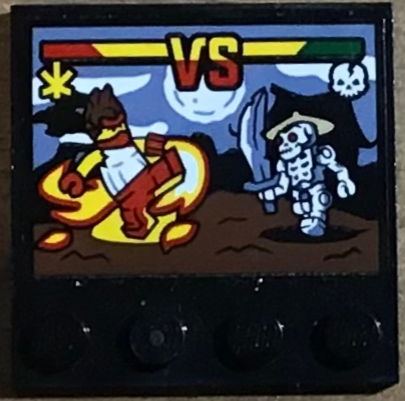 Lego Tile, Modified 4 x 4 with Studs on Edge with Video Game Screen with Kai 'vs' Skeleton, Skull and Ninjago Logogram Letter K Pattern (Sticker) - Set 71797