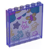 Lego Panel 1 x 6 x 5 with Balloons, Kittens, Butterflies Print / Trans-Purple
