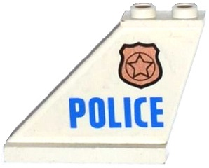 Lego Tail 4 x 1 x 3 with Police Copper Star Badge and Blue 'POLICE' Pattern on Left Side (Sticker) - Set 60130 / White