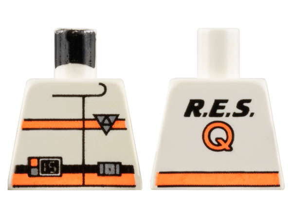 Lego Torso Res-Q Orange Stripes, 15 on Belt and Back Logo Pattern / White