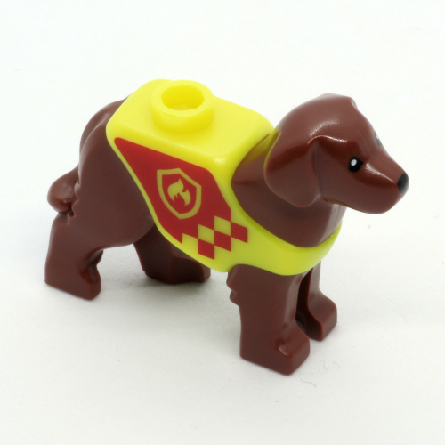 Lego Animal, Dog, Standing with Yellow Vest, Red Fire Fighters Print