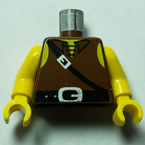 Lego Torso Tunic with Laces and Black Shoulder Strap Print (Dark Forestman), Yellow Arms and Hands / Brown