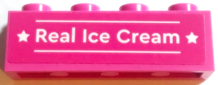 Lego Brick 1 x 4 with White 'Real Ice Cream', Lines and Stars Pattern (Sticker) - Set 60314