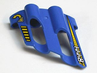 Lego Technic, Panel Fairing # 1 Large Short, Large Holes, Side A with White '8444' and Yellow Arrow Pattern (Stickers) - Set 8444
