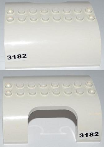 Lego Slope, Curved 8 x 8 x 2 Double with Cutout with Black '3182' Pattern on Both Sides (Stickers) - Set 3182 / White