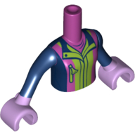 Lego Minidoll Torso Girl with Dark Blue Top with Lime and Magenta Stripes, Dark Blue Arms and Lavender Gloves Print