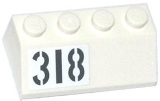 Lego Slope 45 2 x 4 with Light Bluish Gray '318' Pattern Model Right Side (Sticker) - Set 76041
