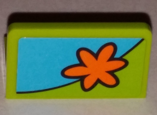 Lego Panel 1 x 2 x 1 with Orange Flower Pattern Model Left Side (Sticker) - Set 75901 / Lime