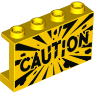 Lego Panel 1 x 4 x 2 with 'CAUTION' Print / Yellow