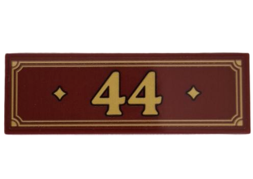 Lego Tile 2 x 6 with Gold Border and '44' Pattern (Sticker) - Set 910044 / Dark Red