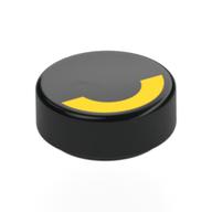 Lego Tile Round 1 x 1 with Yellow Semi-Circle (Closed Eye) Print / Black