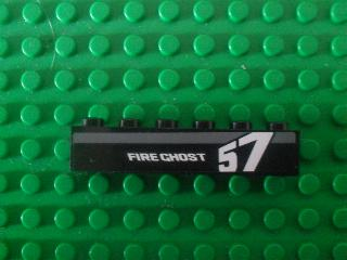 Lego Brick 1 x 6 with 'FIRE GHOST' and '57' Pattern Model Right Side (Sticker) - Set 8165