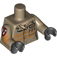 Lego Torso Jumpsuit with 'E.G.' ID Badge and Necklace Print, Dark Tan Arms with Ghostbusters Logo Print, Black Hands / Dark Tan