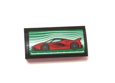 Lego Slope, Curved 2 x 4 x 2/3 with Bottom Tubes with Red Ferrari on Green and White Background Pattern (Sticker) - Set 75882