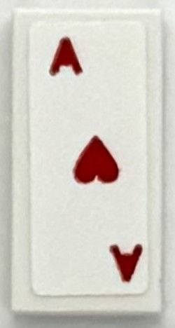 Lego Tile 1 x 2 with Playing Card Ace of Hearts Pattern (Sticker) - Set 76294 / White