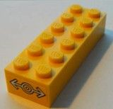 Lego Brick 2 x 6 with Train Logo White on Yellow Background Pattern on Both Sides (Stickers) - Set 7939