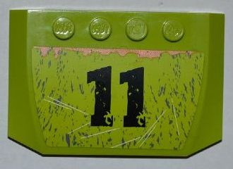 Lego Wedge 4 x 6 x 2/3 Triple Curved with Black '11', Scratches and Rust Pattern (Sticker) - Set 8709 / Lime