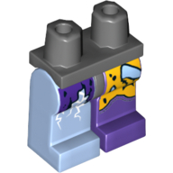 Lego Hips and Dark Purple Left Leg, Bright Light Blue Right Leg with Tattered Orange and Purple Leggings and Boot Print / Dark Bluish Gray