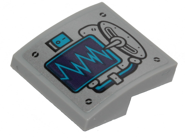 Lego Slope, Curved 2 x 2 x 2/3 with Seismometer and Dark Azure Graph Pattern (Sticker) - Set 70433 / Light Bluish Gray