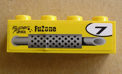 Lego Brick 1 x 4 with Silver Exhaust Pipe, '7' in Circle and 'FuZone Super Fast' Pattern Model Left Side (Sticker) - Set 8154