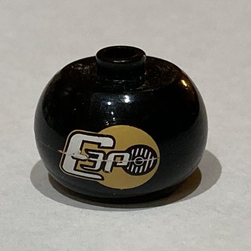 Lego Pen Bead, Round Orb with 'C-3PO' Print / Black