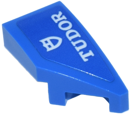 Lego Wedge 2 x 1 x 2/3 Right with White 'TUDOR' and Shield Logo Pattern (Sticker) - Set 77246