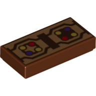 Lego Tile 1 x 2 with Red, Yellow, Blue Circles and Reddish Brown Lines Print / Reddish Brown