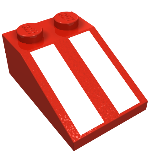 Lego Brick Sloped 33° 3 x 2 with White Stripes Print / Red