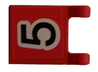 Lego Flag 2 x 2 Square with Flat Edge with Black Number 5 on Red Background Pattern (Sticker) - Sets 3420 / 3425