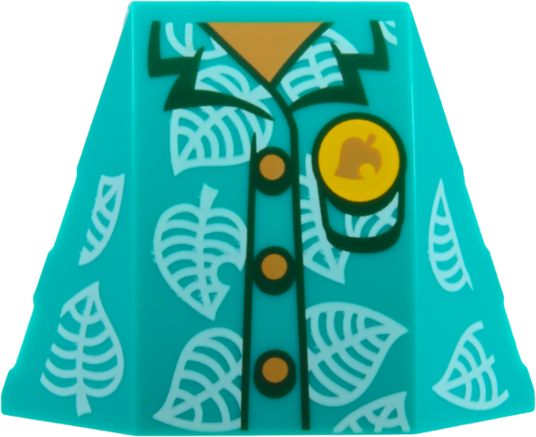 Lego Wedge 4 x 3 Triple Curved No Studs with Shirt with White Leaves, Medium Nougat Neck and Buttons, Bright Light Orange Badge with Leaf, and Dark Green Outlines Pattern