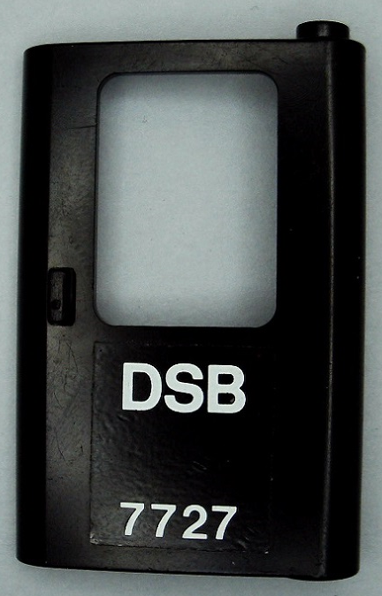 Lego Door 1 x 4 x 5 Train Right, Thin Support at Bottom with White 'DSB 7727' Pattern (Sticker) - Set 7727 / Black