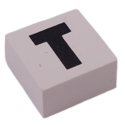 Lego Modulex Tile 2 x 2 with Black 'T' Print, without Internal Supports / Modulex White