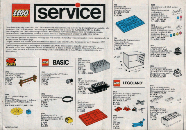 Lego 1989 Medium Service Packs D/A/CH/I (107382/107482)