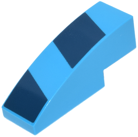 Lego Slope, Curved 3 x 1 with 2 Dark Blue Diagonal Stripes Pattern / Dark Azure