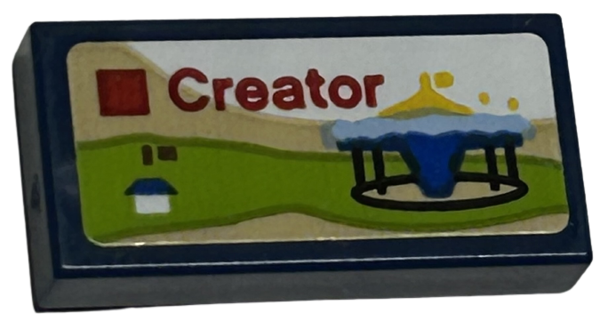Lego Tile 1 x 2 with LEGO Creator Set Box Art, Carousel Pattern (Sticker) - Sets 40528 / 40574 / Dark Blue