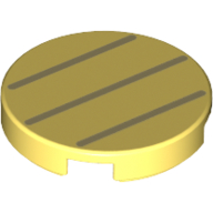 Lego Tile Round 2 x 2 with Three Dark Tan Lines Print / Bright Light Yellow