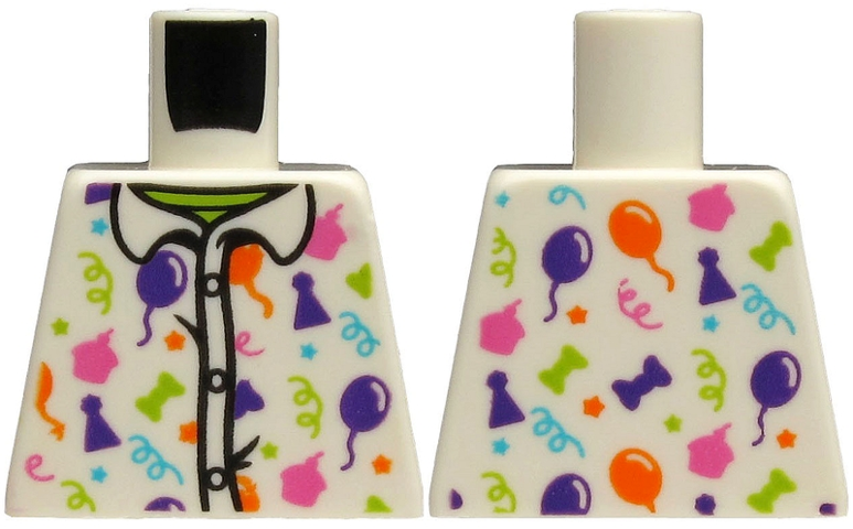 Lego Torso Shirt with Dark Pink, Dark Purple, Lime, Medium Azure and Orange Party Accessories Pattern / White