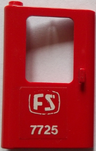 Lego Door 1 x 4 x 5 Train Left, Thin Support at Bottom with White 'FS 7725' Pattern (Sticker) - Set 7725