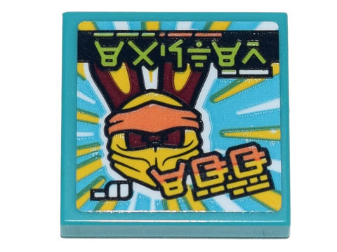 Lego Tile 2 x 2 with Ninjago Logogram 'EASTER EGG' and Reddish Brown Bunny Wearing Yellow and Orange Ninjago Wrap Pattern (Sticker) - Set 71741