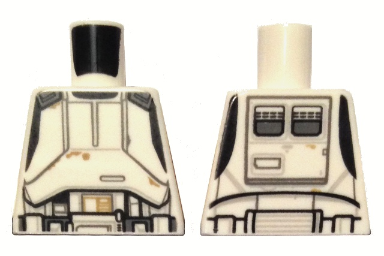 Lego Torso SW Armor Hovertank Pilot with Black and Dark Gray Lines and Dark Tan Dirt Spots Pattern / White