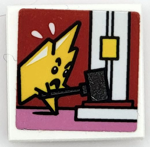 Lego Tile, Modified 2 x 2 Inverted with Yellow Kryptomite with Mallet Playing High Striker Pattern (Sticker) – Set 41236