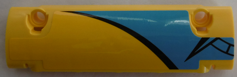 Lego Technic, Panel Curved 11 x 3 with Black Curved Line and Compass Point on Dark Azure and Yellow Background Pattern Model Left Side (Sticker) - Set 42074