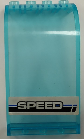 Lego Panel 3 x 4 x 6 Curved Top with 'SPEED', Black and Blue Stripes on White Background Pattern (Sticker) - Set 8154